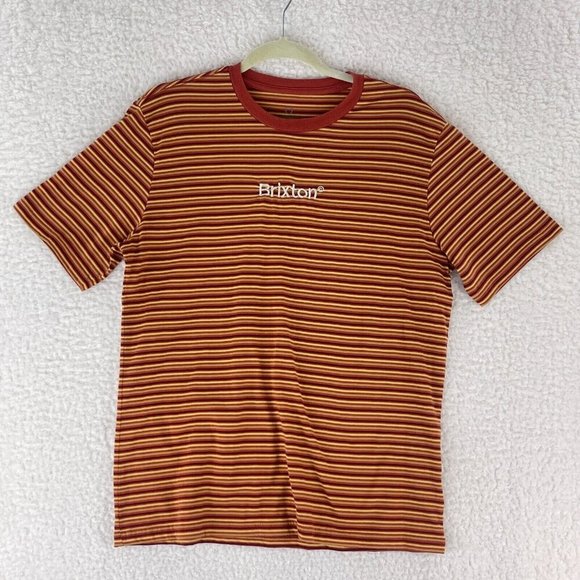 Brixton Hilt Palmer T-Shirt Mens Red Short Sleeve Striped Stretch Size Medium - Picture 1 of 13